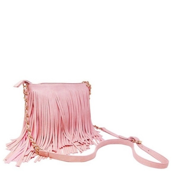 🦋LAST🦋ONE Pink Tassel Fringe Boho Crossbody Bag - Picture 4 of 4